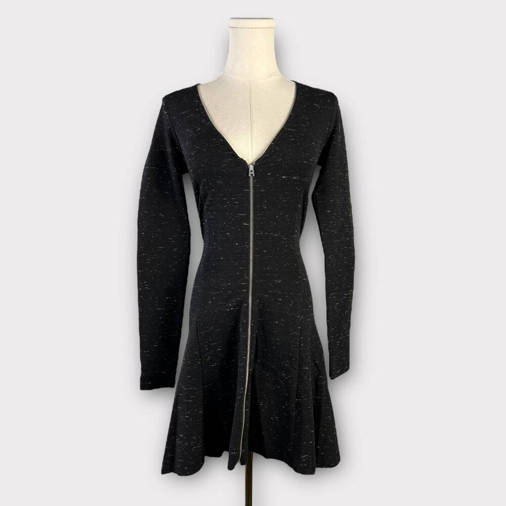 Wilfred Lavande Black Heather Zip-Front Skater Dress Size Small